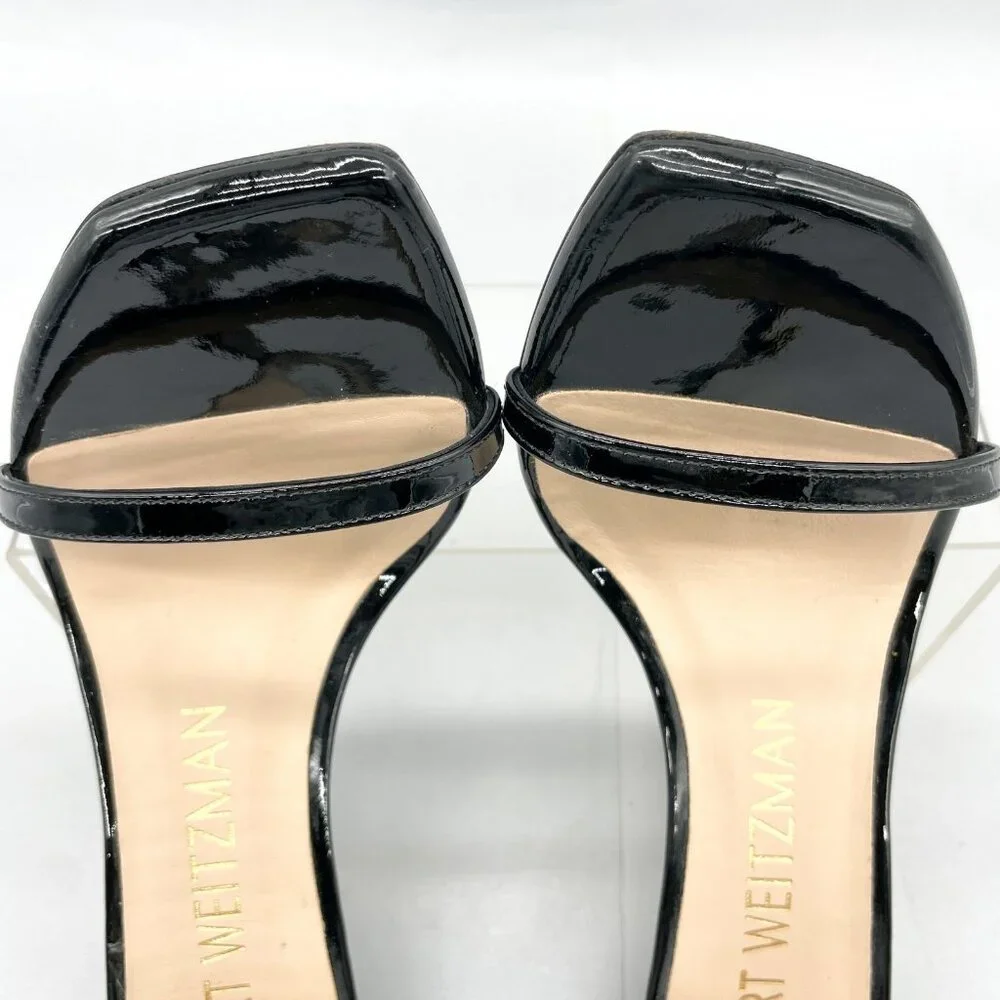 Stuart Weitzman Nudistcurve Black Patent Leather Strappy Stiletto Heel - Picture 8 of 14